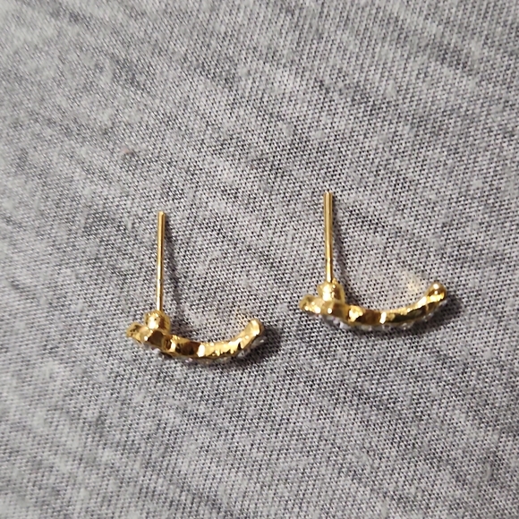 Indian Handmade Gold Tone & Faux Diamond Rhinestone Flower Cross Stud Earrings - Picture 2 of 4